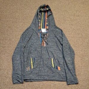 Skonhet Girls Gray Hooded Sweater with Multicolor Accents Sz XL Bohemain Grunge